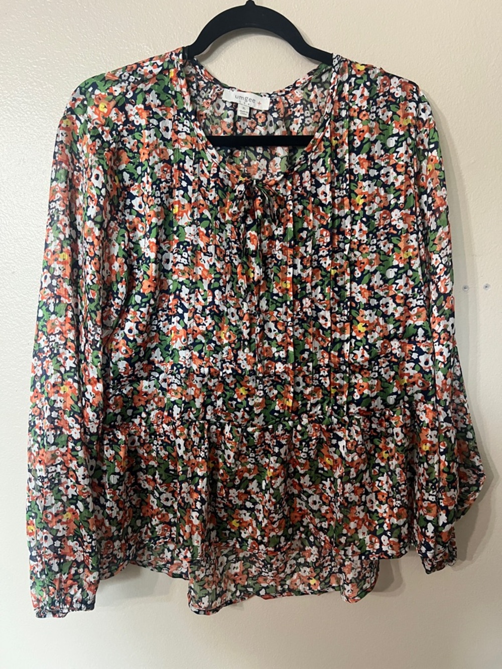 Umgee Green Multi Floral Tie-Neck Tunic